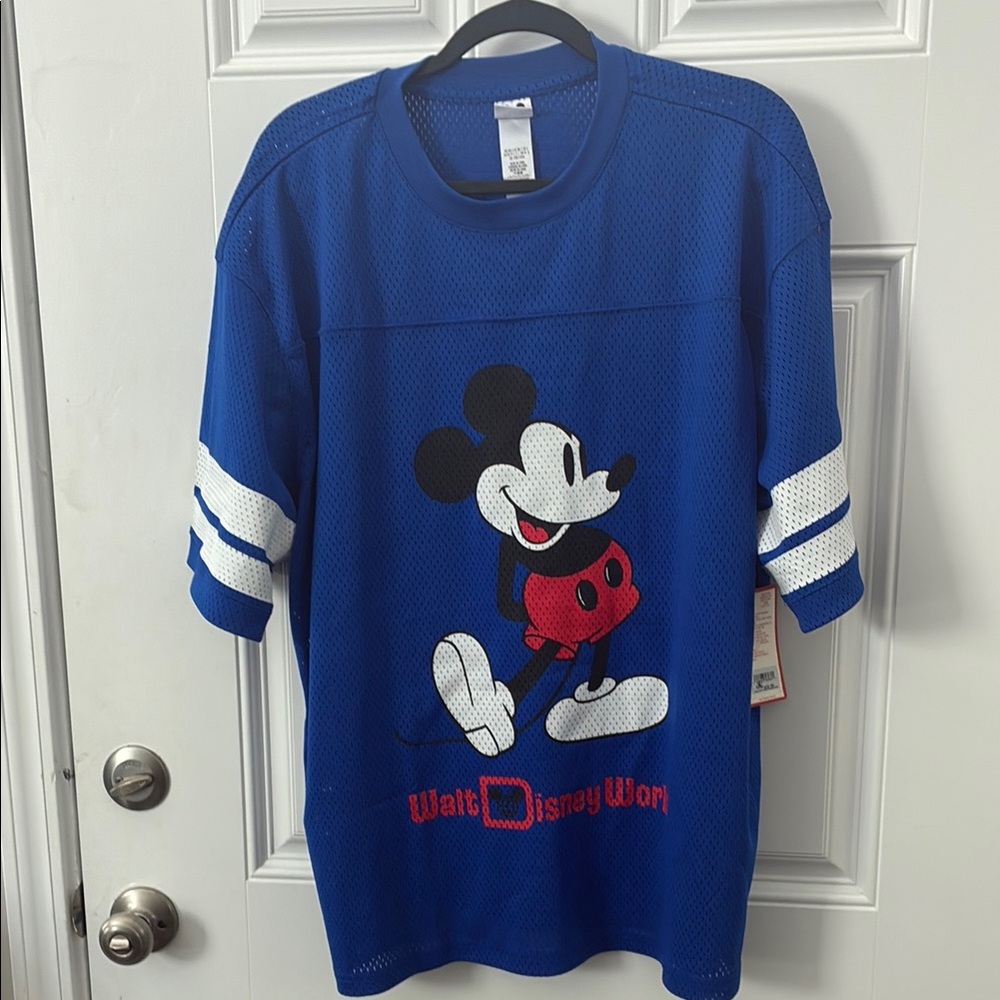 NWT Walt Disney World Blue Mickey Mouse Mesh Tee Jersey size Large